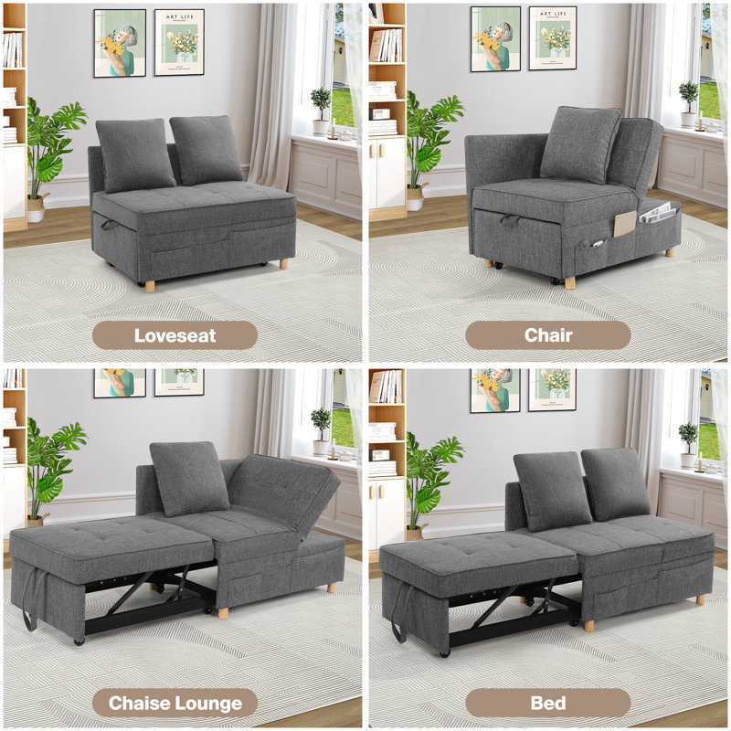 Ebern Designs Jayniel 4 in 1 Convertible Sleeper Sofa Modern Loveseat Couch Chaise Lounge Guest Bed for Small Spaces Wayfair